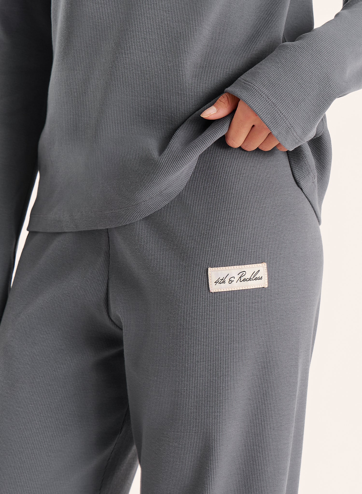 Dark Grey Ribbed Jersey Trousers